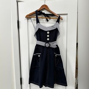 LIL from Anthropologie Navy Blue Halter Dress with Striped Accents